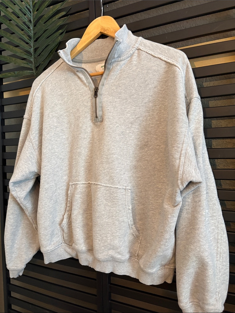 Aerie Men's Quarter-Zip Pullover Sweatshirt - Light Gray